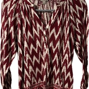 Lucky Brand Burgundy and Cream Printed Henley Tunic